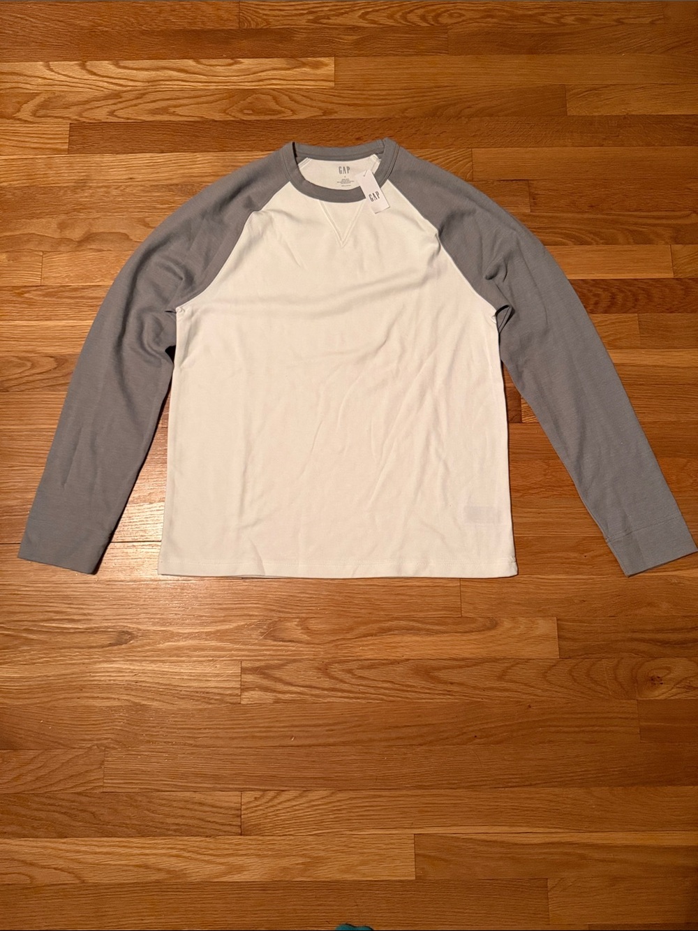 GAP Men’s White Body with Gray Raglan Long Sleeve Shirt